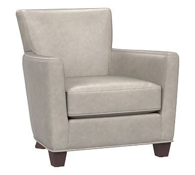 Irving Square Arm Leather Armchair, Polyester Wrapped Cushions, Statesville Pebble - Image 0