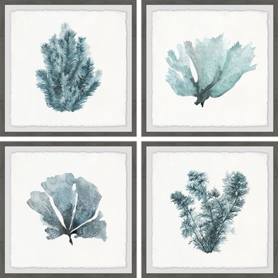 'Greens II' 4 Piece Framed Watercolor Painting Print Set - Image 0