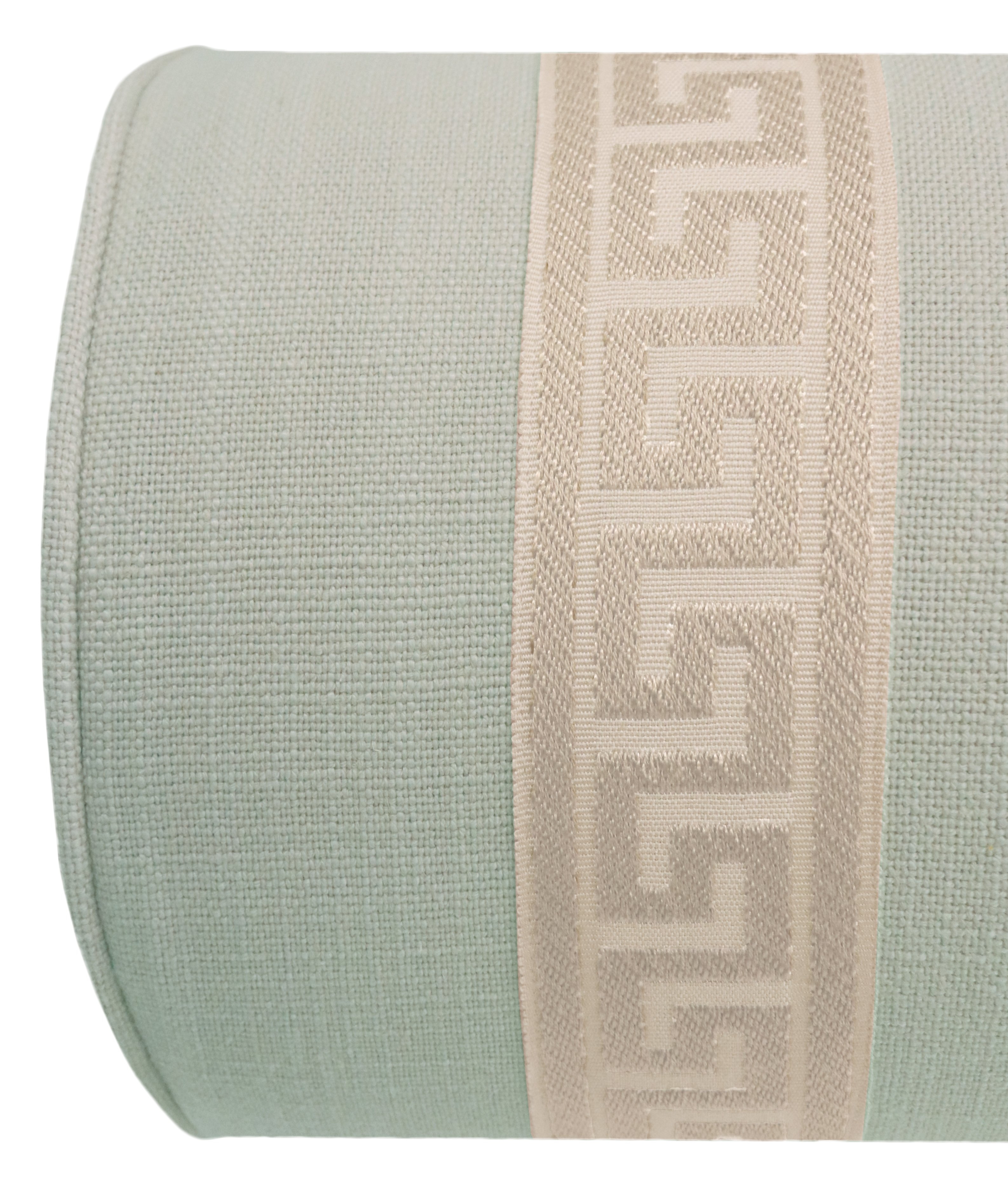 THE BOLSTER :: SIGNATURE LINEN // SPA BLUE + GREEK KEY TRIM // CASHMERE - TWIN // 9" X 24" - Image 2