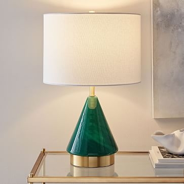 Metalized Glass Table Lamp + USB, Small, Green, Individual - Image 0