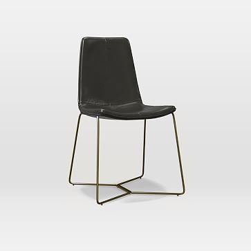 Slope Leather Dining Chair, Parc Leather, Black, Antique Brass Leg - Image 0