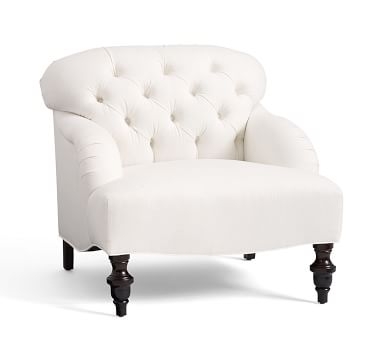 Clara Upholstered Armchair, Polyester Wrapped Cushions, Performance Brushed Basketweave Indigo - Image 4