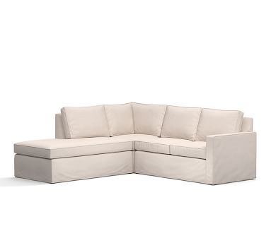 Cameron Square Arm Slipcovered Left 3-Piece Bumper Sectional, Polyester Wrapped Cushions, Twill Cadet Navy - Image 3