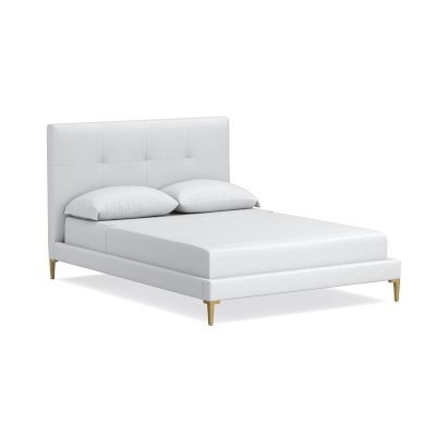 Brooklyn Tufted Bed, King, Perennials Performance Canvas, Grey, Antique Brass - Image 2