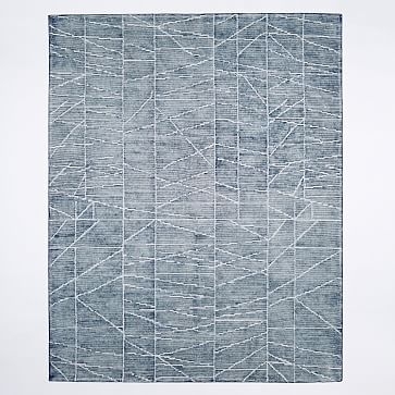 Erased Lines Wool Rug, 8'x10', Blue Lagoon - Image 0