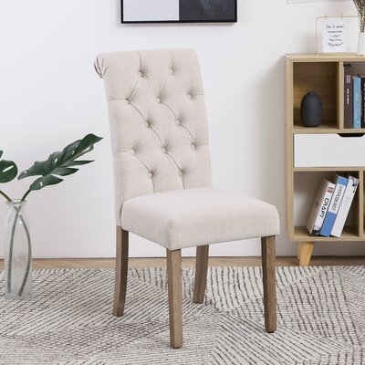High Back Tufted Parsons Upholstered Padded Dining Room Chairs Side  Solid Wood-Accent (Set of 2) - Image 0