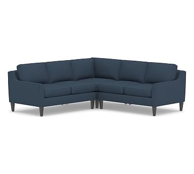 Beverly Upholstered 3-Piece L-Shaped Corner Sectional, Polyester Wrapped Cushions, Brushed Crossweave Navy - Image 0