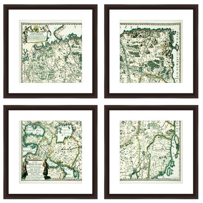 Old World Map 4 Piece Framed Graphic Art Set - Image 0