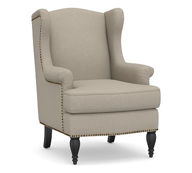 SoMa Delancey Upholstered Wingback Armchair, Polyester Wrapped Cushions, Performance Brushed Basketweave Sand - Image 0