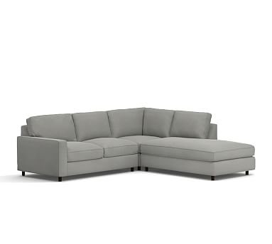 PB Comfort Square Arm Upholstered Left 3-Piece Bumper Sectional, Box Edge, Down Blend Wrapped Cushions, Performance Everydaysuede(TM) Metal Gray - Image 2