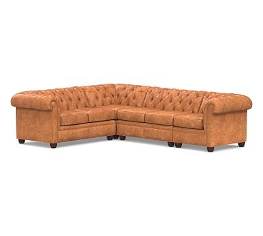 Chesterfield Roll Arm Leather Left Arm 4-Piece Corner Sectional Polyester Wrapped Cushions, Statesville Caramel - Image 0