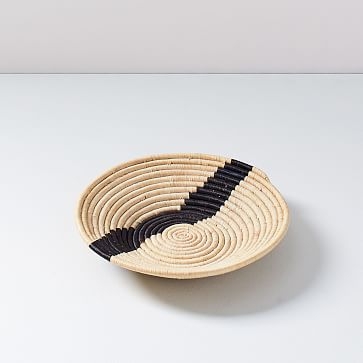 All Across Africa Tray, Medium Bowl, Natural and Black, Block Print Woven, 12" Diameter - Image 0