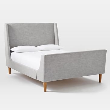 Upholstered Sleigh Bed Set, King, Linen Weave, Platinum - Image 0