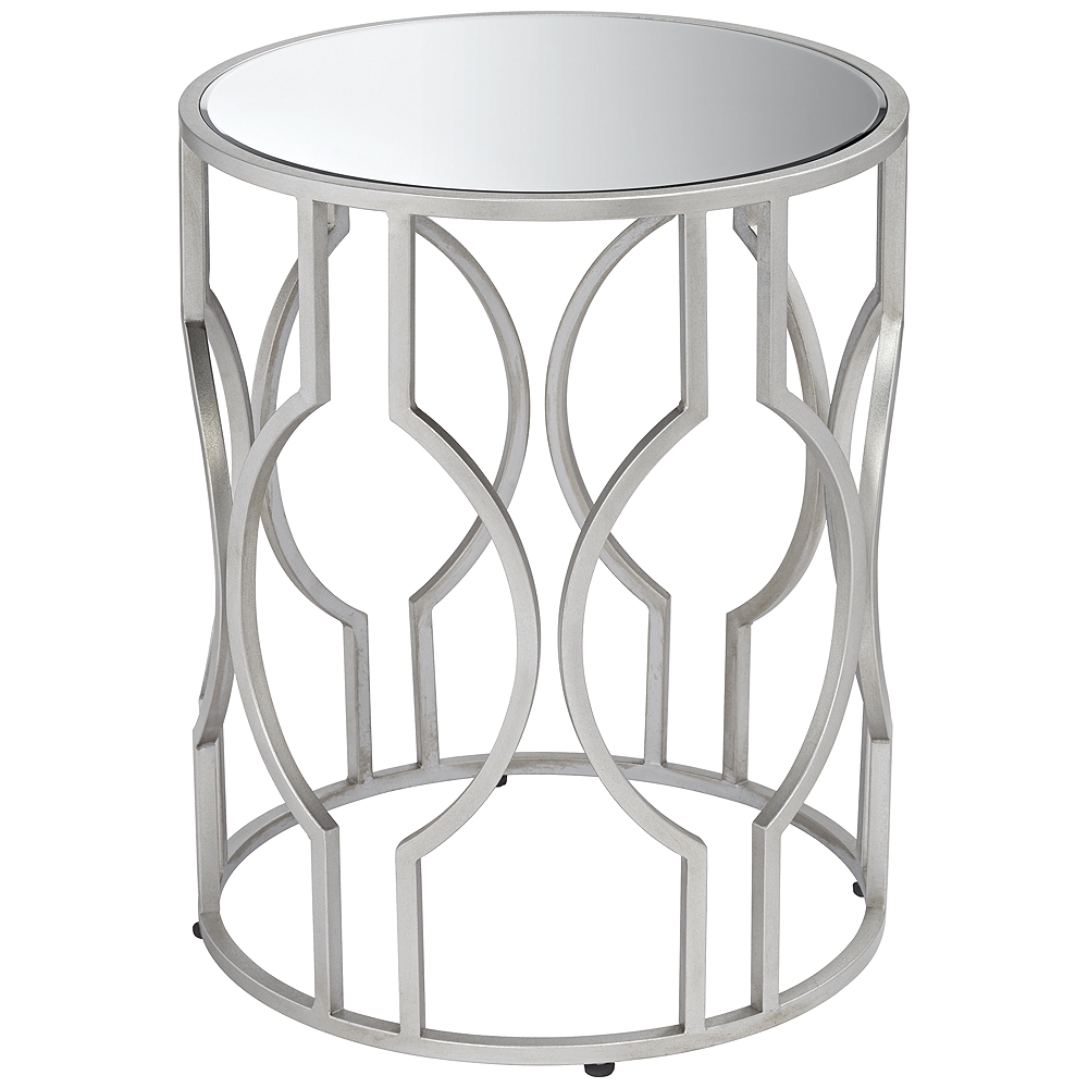 Fara Mirrored Top and Silver Openwork Round End Table - Style # 46H79 - Image 0