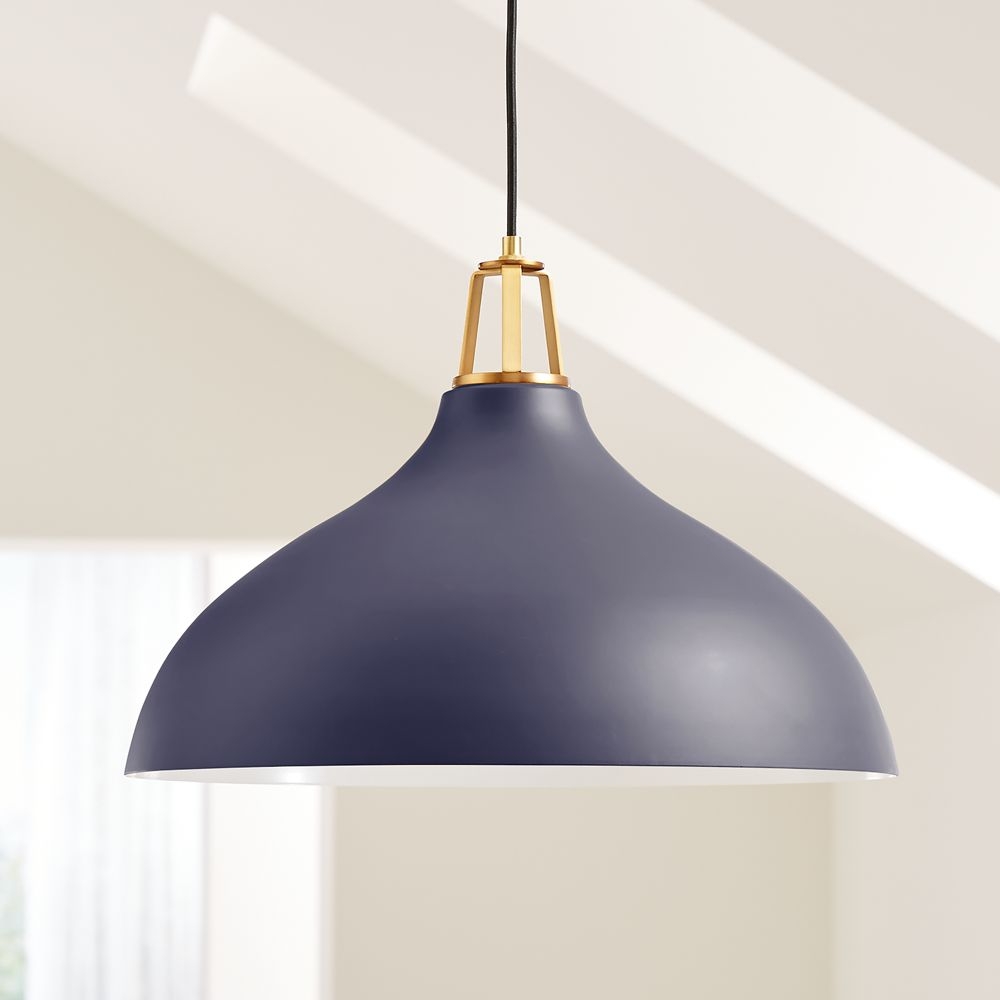Maddox Navy Bell Large Pendant Light with Brass Socket - Image 0