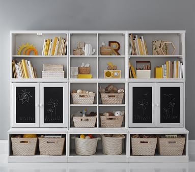2 Cubby, 2 Chalkboard Cabinet, 2 Bookcase Cubby, & 3 Open Base Set, Simply White, In-Home - Image 1