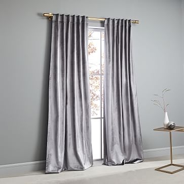 Cotton Luster Velvet Curtain, Blackout Lining, Individual, Pewter, 48"x108" - Image 0