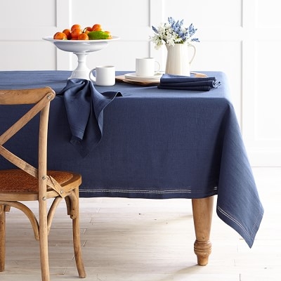 Linen Double Hemstitch Tablecloth, 70" X90", Navy Blue - Image 0