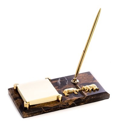 Ballinger Stock Market Marble with Gold Plated Memo Pad Holder & Pen - Image 0