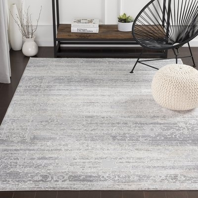 Heger Distressed Silver Gray/White Area Rug - Image 0