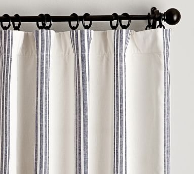 Riviera Striped Linen/Cotton Blackout Curtain, 50 x 84", Navy - Image 0