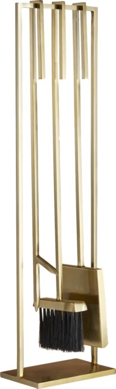 3-Piece Bend Gold Standing Fireplace Tool Set - Image 2