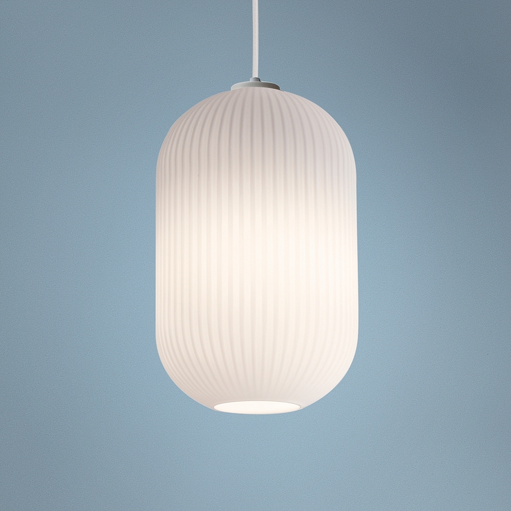 Callie 9" Wide Frosted White Ribbed Glass Mini Pendant - Style # 69D67 - Image 0