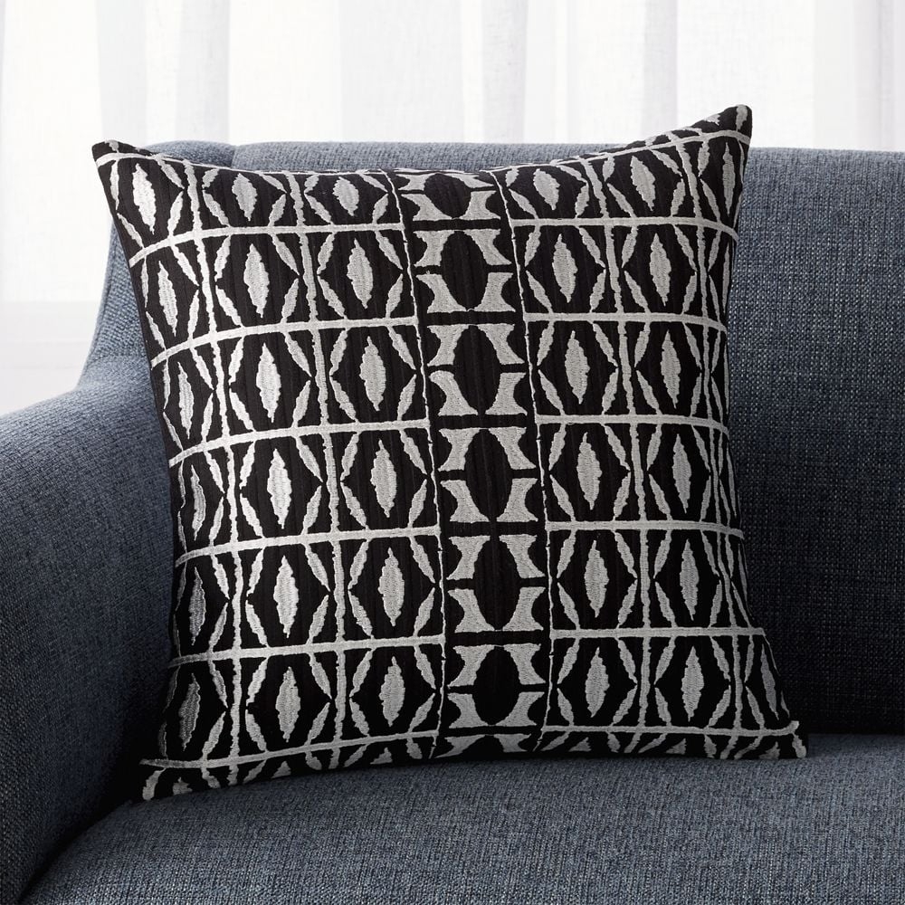 Seneca Black Patterned Pillow with Down-Alternative Insert 18" - Image 0