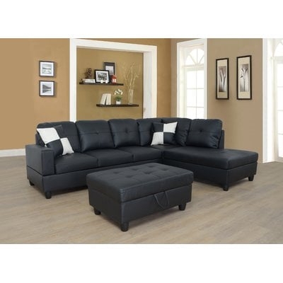 Wilhelmine Left Facing Faux Leather Sectional Sofa With Ottoman - Image 0