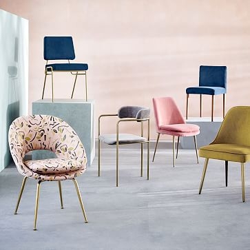 Finley Low Back Dining Chair, Astor Velvet, Grapefruit, Light Bronze,individual - Image 1