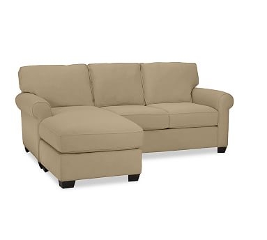Buchanan Roll Arm Upholstered Sofa with Reversible Chaise Sectional, Polyester Wrapped Cushions, Performance Everydaysuede(TM) Light Wheat - Image 0