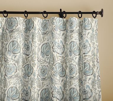 Haylie Print Linen/Cotton Rod Pocket Curtain, 50 x 84", Gray Multi - Image 1