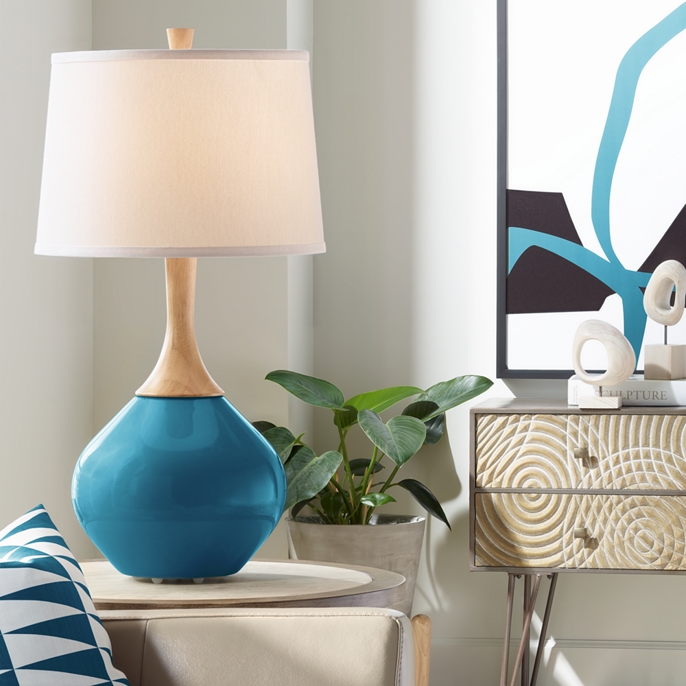 Color Plus Wexler 31" White Shade Oceanside Blue Modern Table Lamp - Image 0