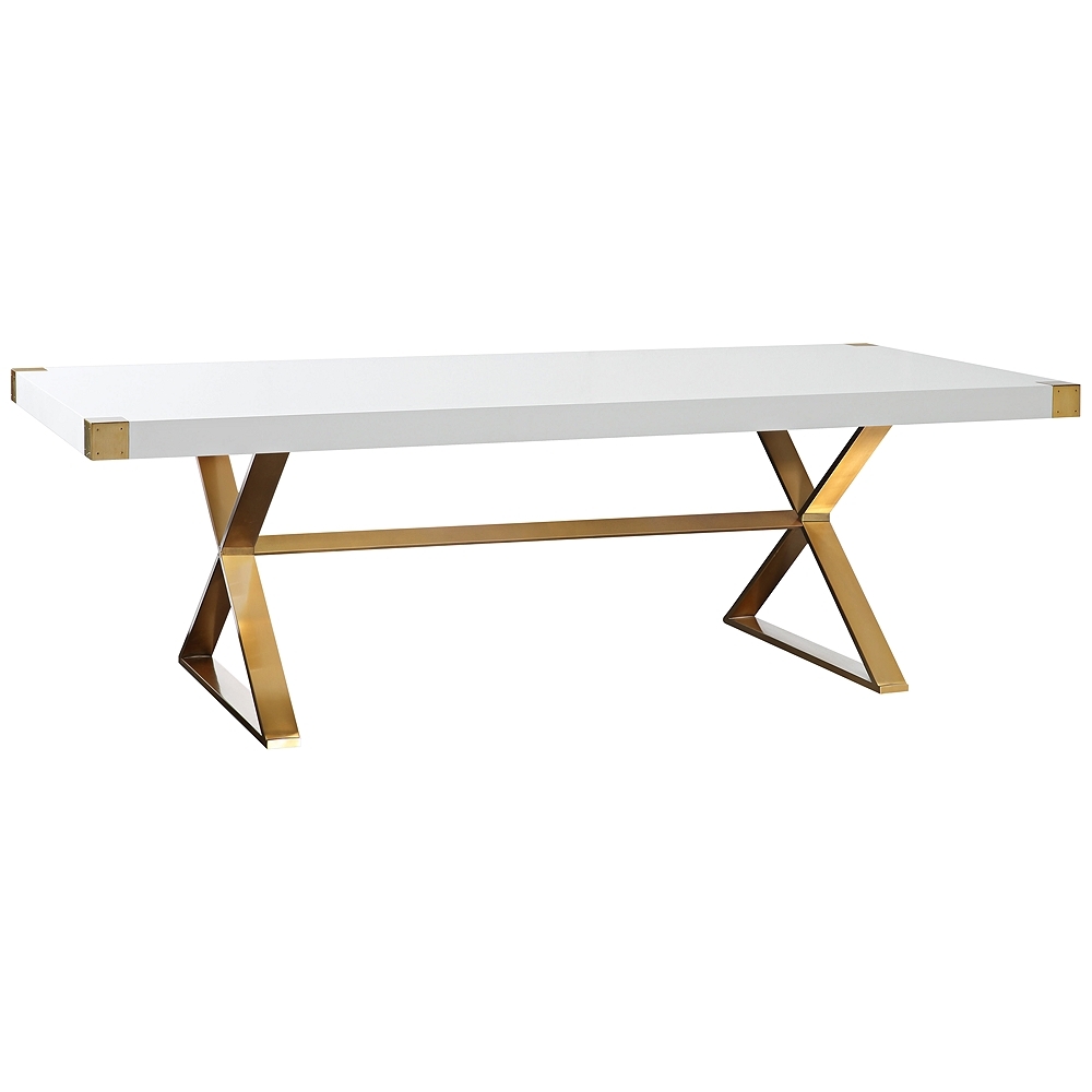 Adeline 96"W High Gloss White Lacquer and Gold Dining Table - Style # 34P20 - Image 0