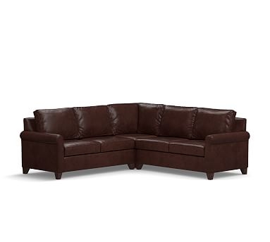 Cameron Roll Arm Leather 3-Piece L-Shaped Corner Sectional, Polyester Wrapped Cushions, Leather Statesville Espresso - Image 2