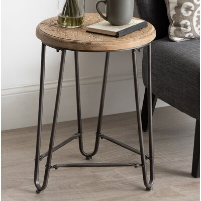 Goff Carved Wood And Metal Side Table 15.5X15.5X22 Rustic Brown, Black - Image 0