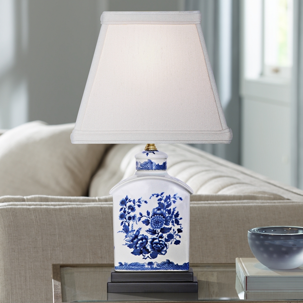 Floral Blue and White Mini Tea Jar Porcelain Table Lamp - Style # V2489 - Image 0