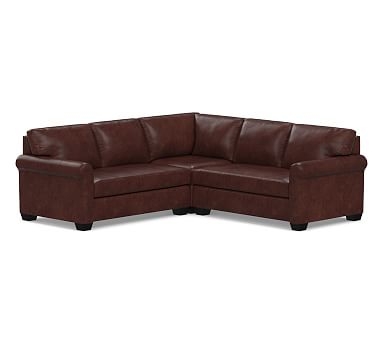 York Roll Arm Leather 3-Piece L-Shaped Corner Sectional with Bench Cushion, Polyester Wrapped Cushions, Statesville Espresso - Image 0