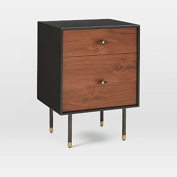Modernist Wood + Lacquer Storage Nightstand, Anthracite, Walnut - Image 0