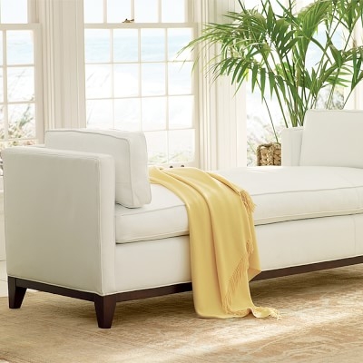 Presidio Settee, Standard Cushion, Perennials Performance Basketweave, Light Grey, Ebony Leg - Image 2