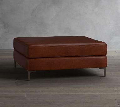Jake Leather Sectional Ottoman with Bronze Legs, Down Blend Cushions, Statesville Toffee - Image 1