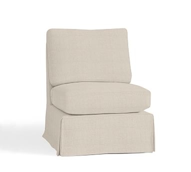York Roll Arm Slipcovered Armless Chair, Down Blend Wrapped Cushions, Performance everydaylinen(TM) Oatmeal - Image 0