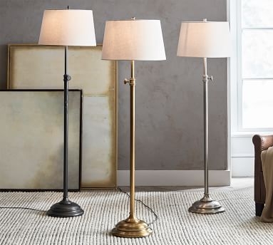 Chelsea Floor Adjustable Lamp &amp; Large Tapered Gallery Shade, Nickel Base/Sand Shade - Image 1