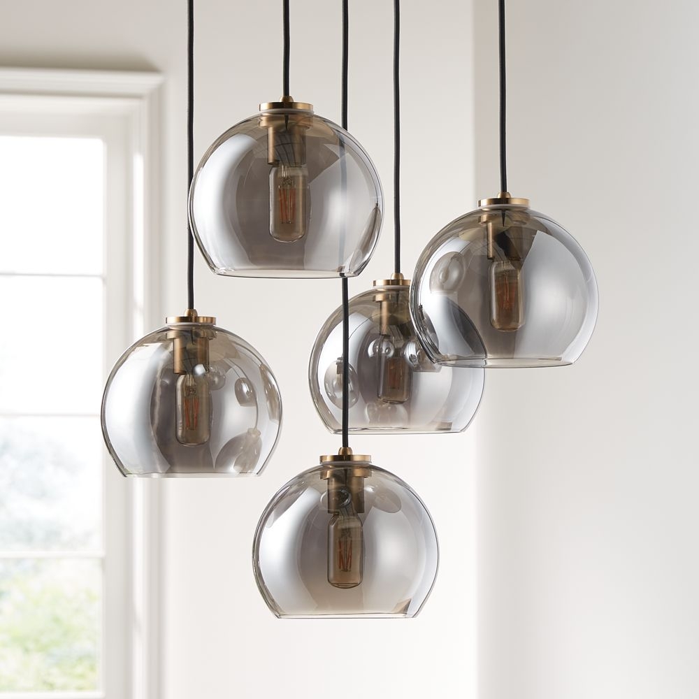 Arren Brass 5-Light Round Pendant with Round Silver Glass Shades - Image 0