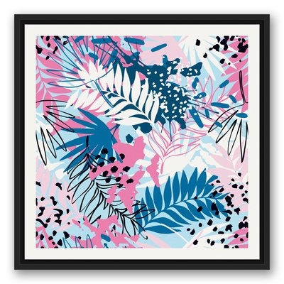 'Blue and Pink Palm Leaves' Framed Graphic Art Print on Canvas - Image 0