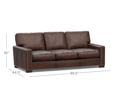 Turner Square Arm Leather Grand Sofa-2-Seater 102.5" with Nailheads, Down Blend Wrapped Cushions, Statesville Molasses - Image 5