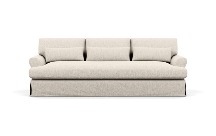 Maxwell Slipcovered Sofa with Beige Wheat Fabric and Oiled Walnut with Brass Cap legs - Image 0