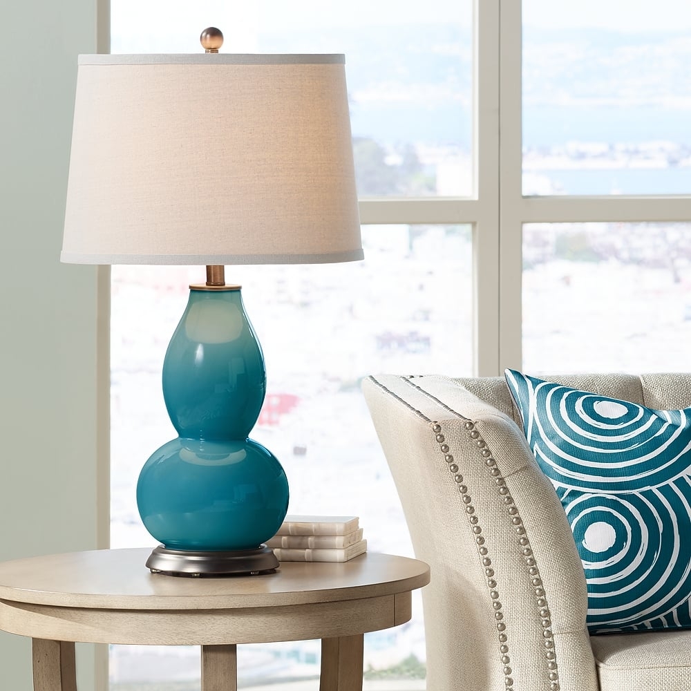 Color Plus Double Gourd 28 3/4" High Caribbean Sea Blue Table Lamp - Image 0