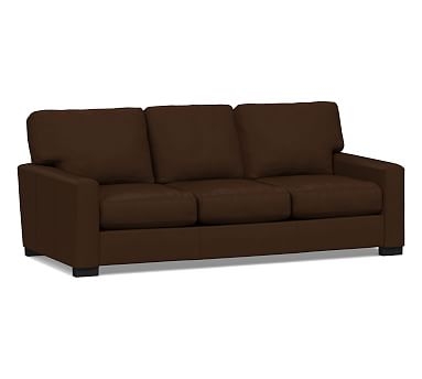 Turner Square Arm Leather Sofa 85.5", Down Blend Wrapped Cushions, Nubuck Cocoa - Image 0