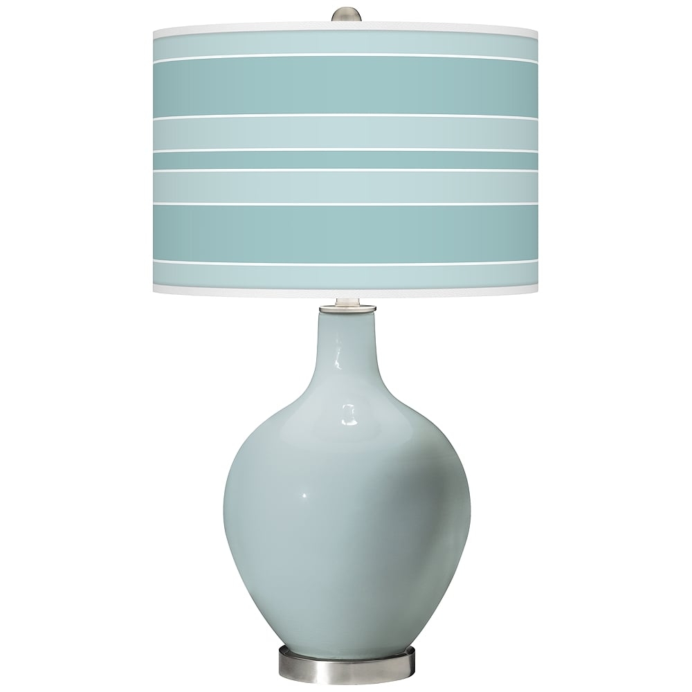 Color Plus Ovo 28 1/2" Bold Stripe Shade Rain Blue Table Lamp - Image 0